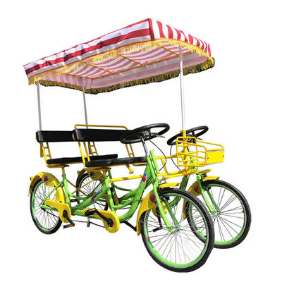 กรอบเหล็ก 26''Tandem 4 ล้อ วัยรุ่น ถนนจักรยานชมวิวสําหรับชายหาด นักท่องเที่ยวจักรยานขี่