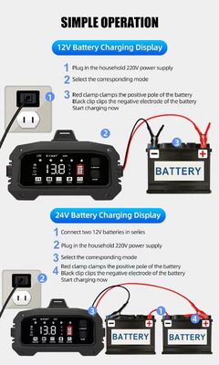 - ดีไซน์หรู Foxsur 12V 24V 25A ชาร์จแบตเตอรี่สมาร์ทสําหรับรถยนต์